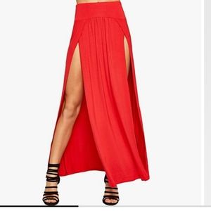 Deep slit Coral maxi skirt
